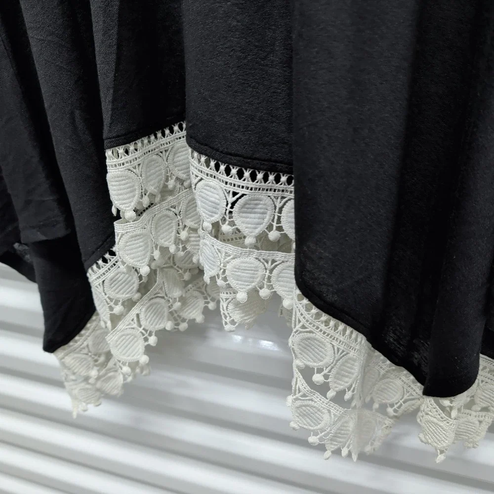 Jodifl‎ Size S Women Black Boho Crochet Lace Trim Tunic Top 3/4 Sleeve JT1057-1
